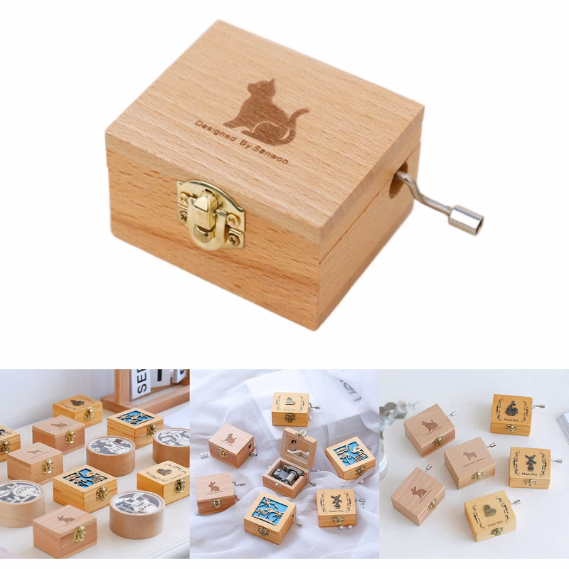 Mini Wooden Hand Crank Music Box