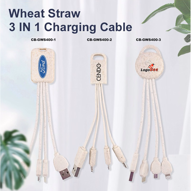 Eco Friendly Wheat Straw 4-in-1 Charging Cable With Type C, Lightning And Micro USB Connector