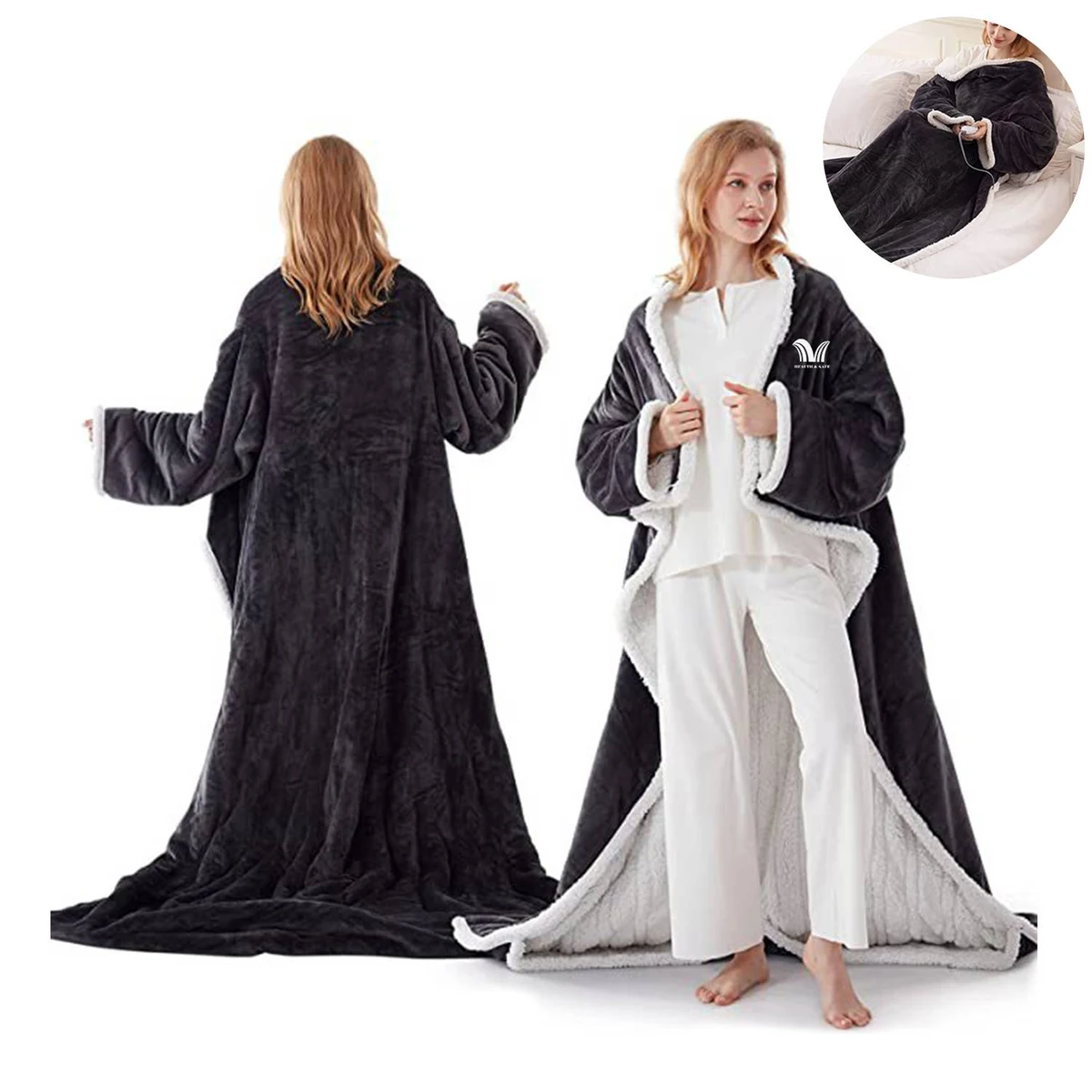 Sherpa Berber Fleece Electric Blanket Heated Poncho Wrap 1