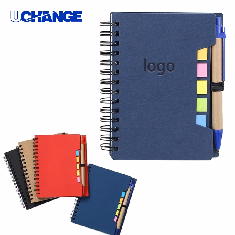 Brown Paper Notebook with Pen and Sticky Notes for Office & Event Use