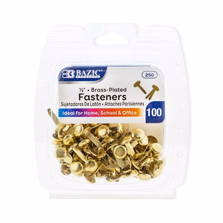 1/2" Paper Fasteners - Brass Plated 100 Count Pack