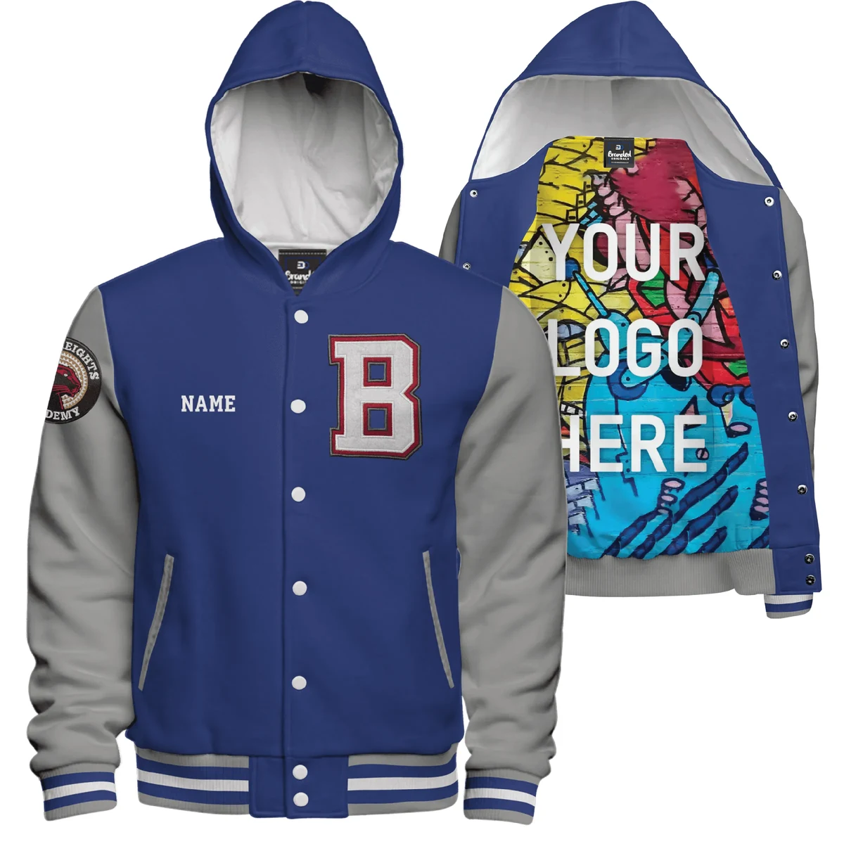 Hooded Fleece Varsity Jacket With Custom Printed Lining 1