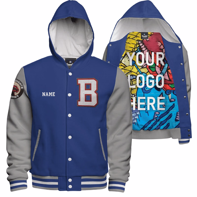 Hooded Fleece Varsity Jacket With Custom Printed Lining