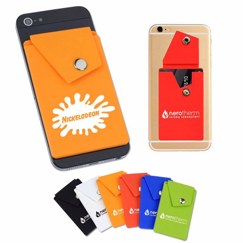 Silicone Cell Phone Sticky Wallet W/ Snap Pocket