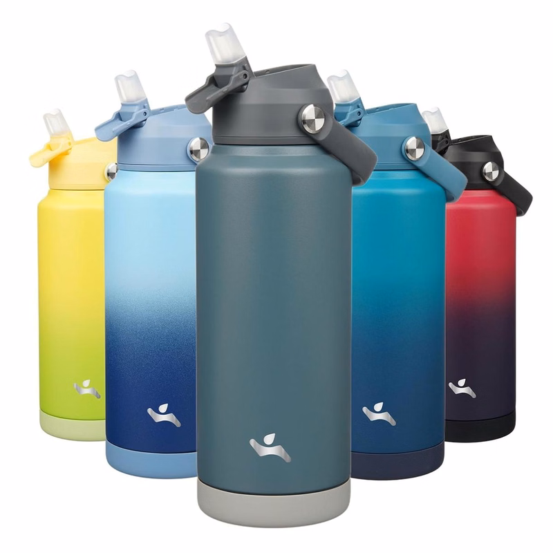 Insulated Water Bottle with Straw Lid, 32oz Stainless Steel Vacuum Metal Bottle with Silicone Handle