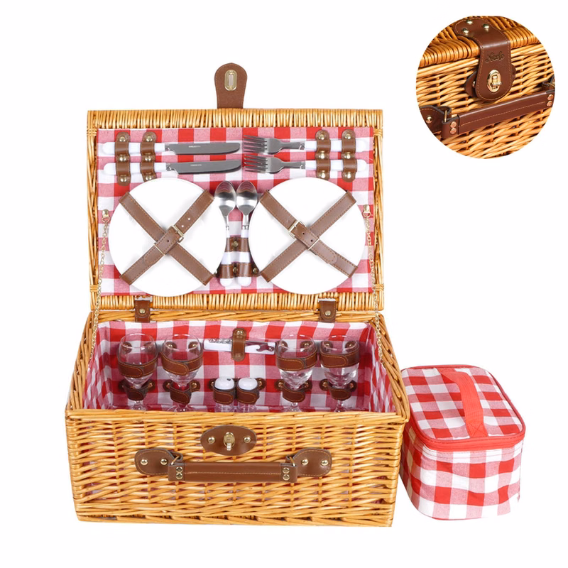 Outdoor rattan picnic basket set