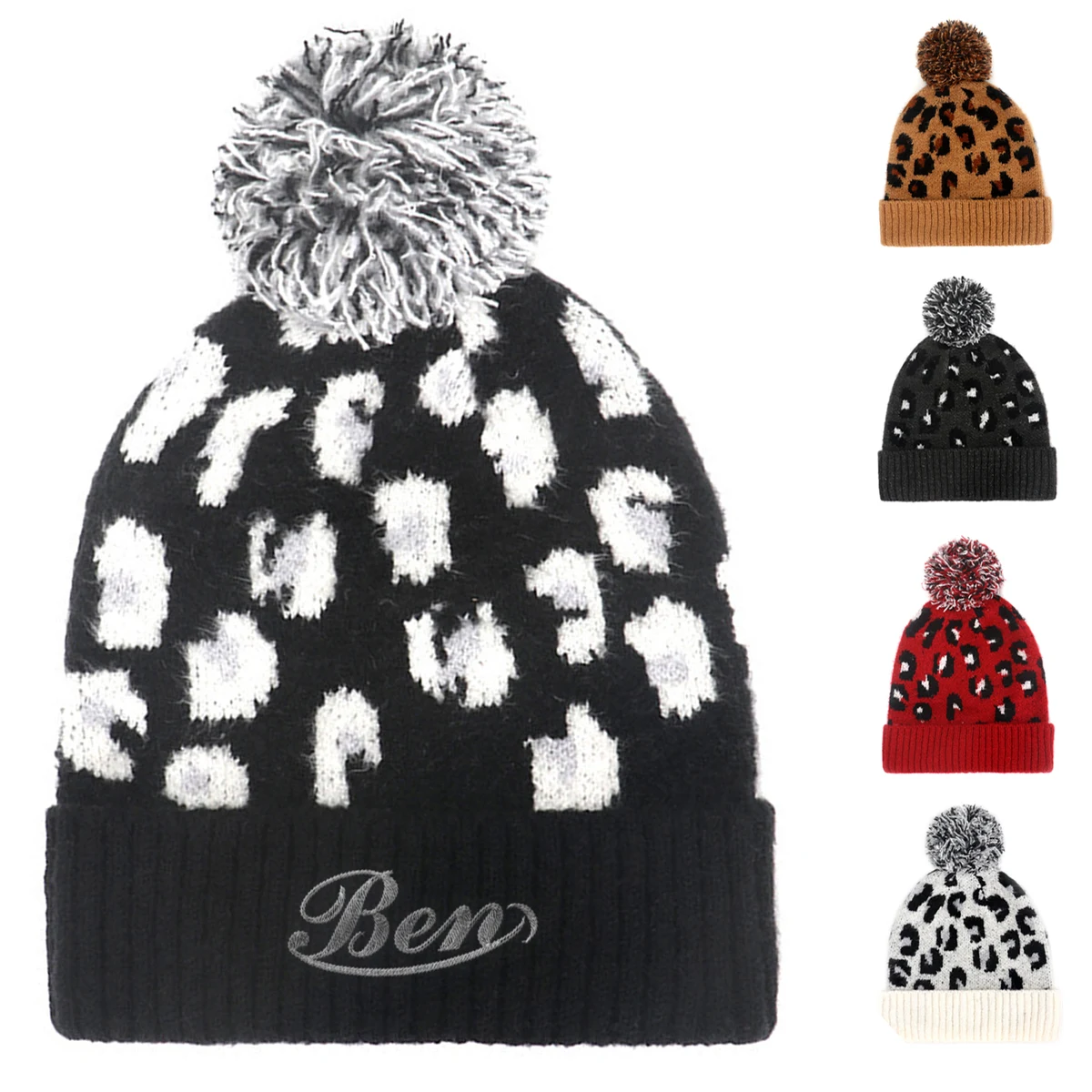 Jacquard Knit Beanie with Pom-pom 1