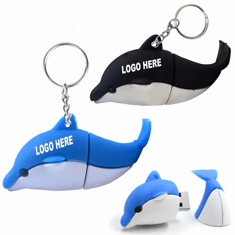 PVC Dolphin USB Flash Drive Keychain