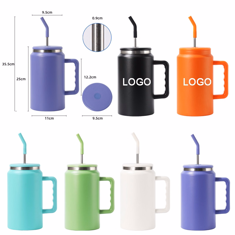 50oz Stainless Steel Mug W/ Straw & Lid