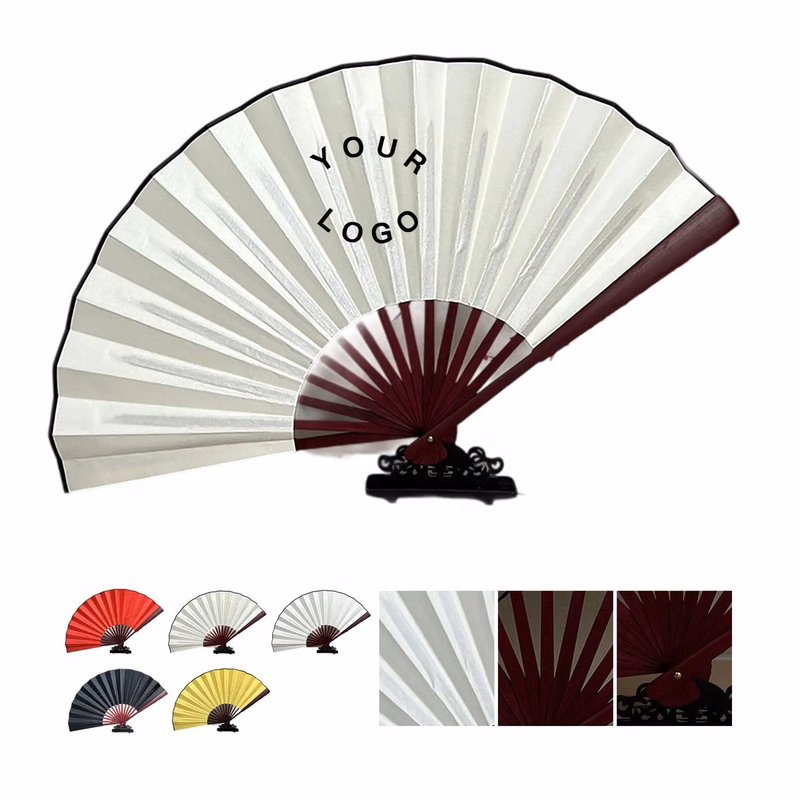 Large Folding Fan with Wooden Frame and Stand