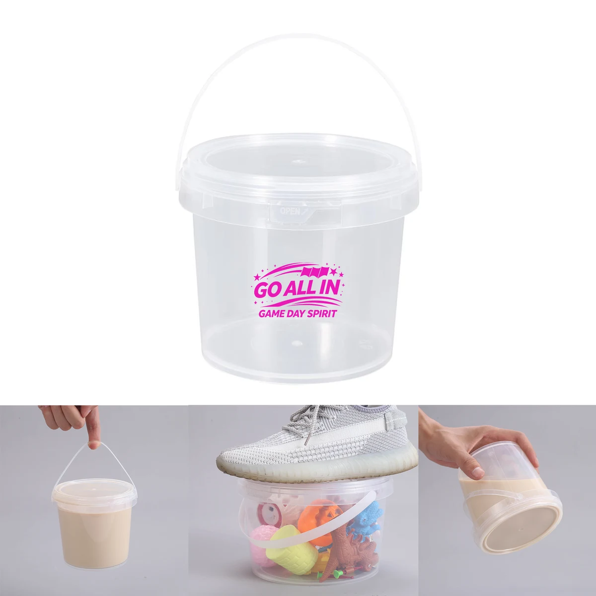 67oz Handheld Transparent Beverage Bucket with Lid 1