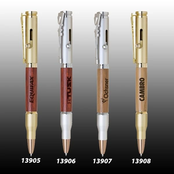 Bullet Brass Ball Point Pen (Satin Chrome/Chrome/ Bamboo) 1