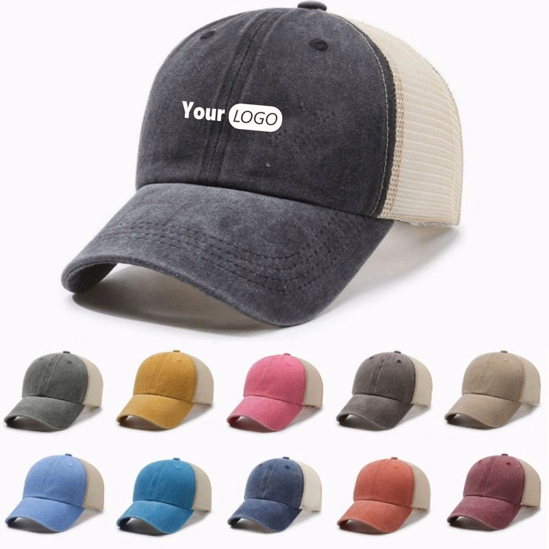 Washed Cotton Mesh Trucker Hat Custom Embroidery Logo