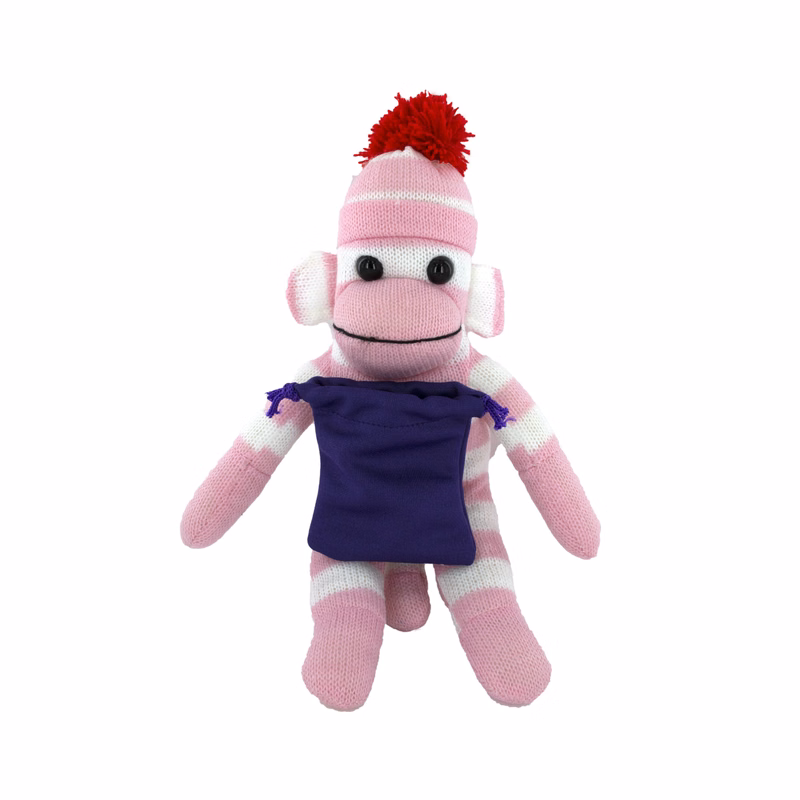 soft plush Pink Sock Monkey with gift card sack