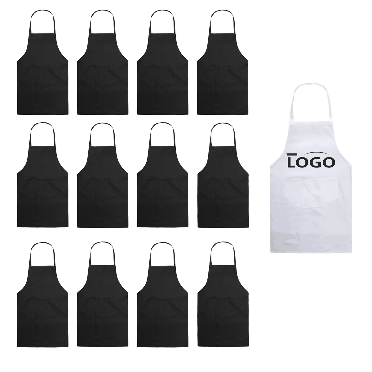 MOQ 100pcs Kitchen Polyester Apron With 2 Pockets 1