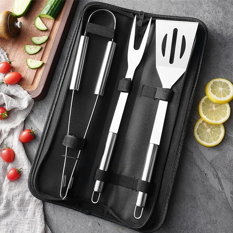 3 Piece Stainless Steel BBQ Tool Set in Zipper Pouch 1