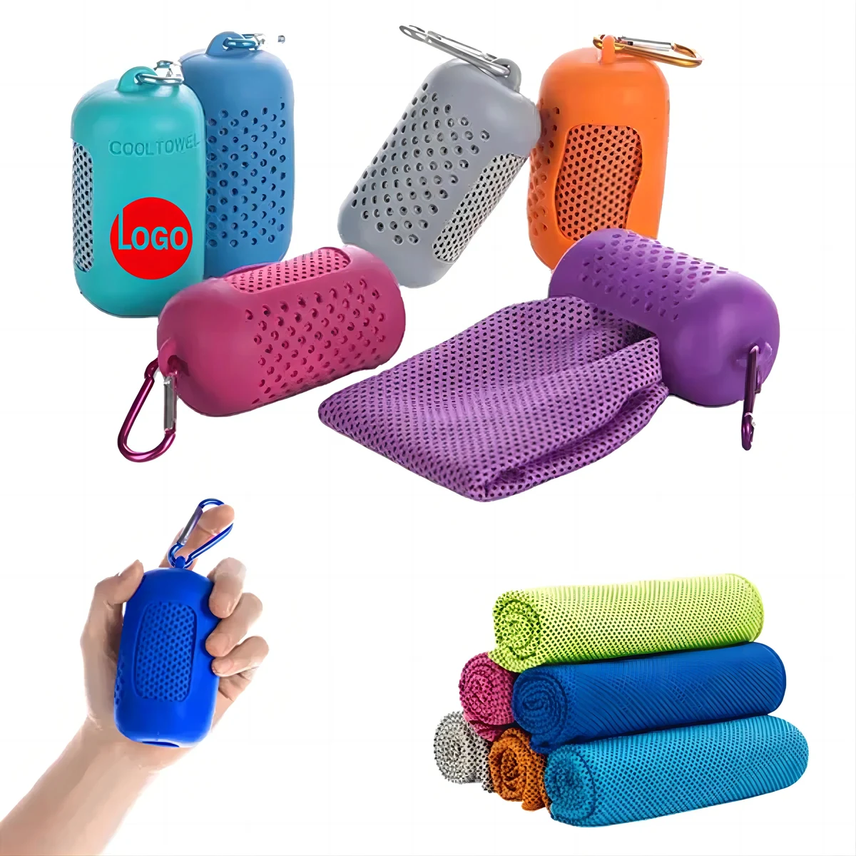 Quick Drying Ice Towel With Hanging Silicone Case 1