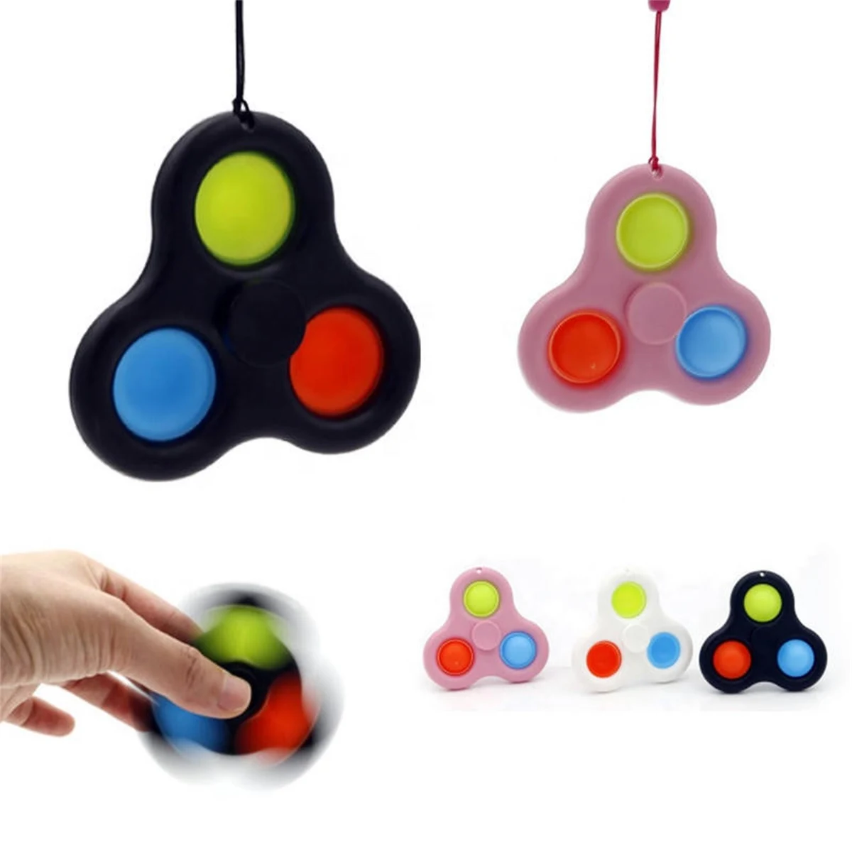 Silicone Three Dimple Fidget Spinner with Hanging Rope 1