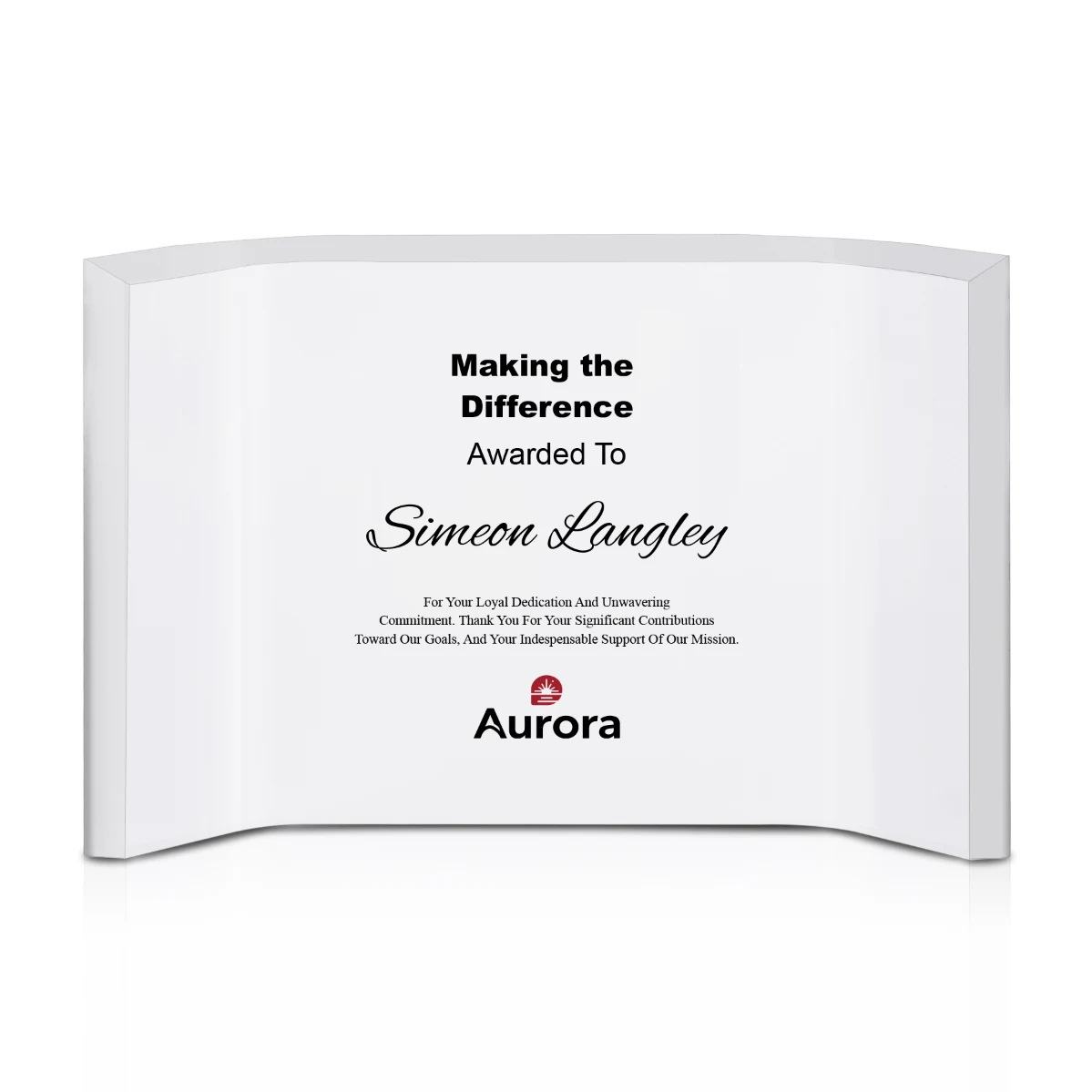 Personalized Freestanding Horizontal Curved Acrylic Award Frame 1