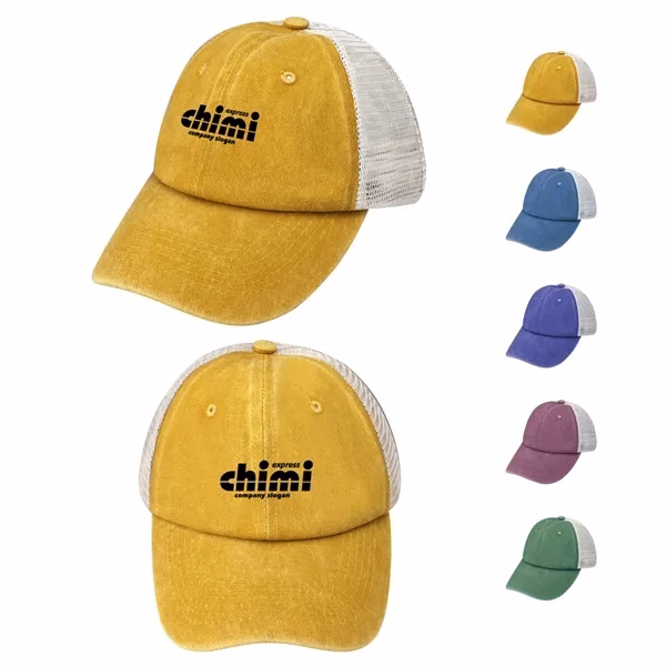 Custom Washed Cotton 6 Panel Trucker Hat with Mesh Back — Outdoor Sports Cap