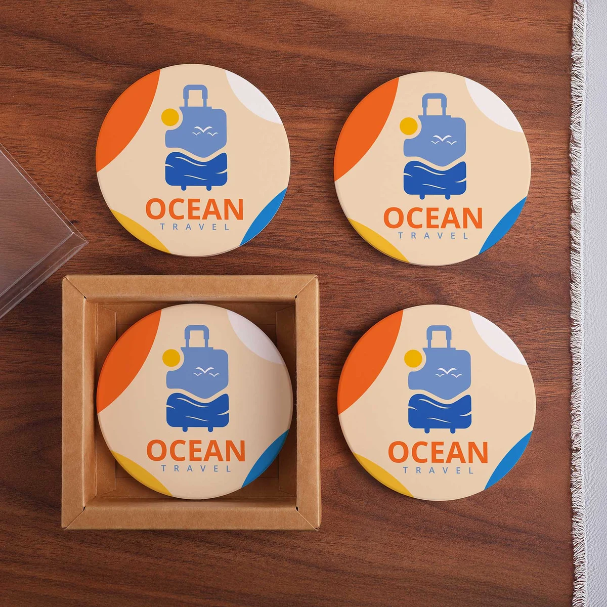 Round Ceramic 4 Pc. Coaster Set In Box 1