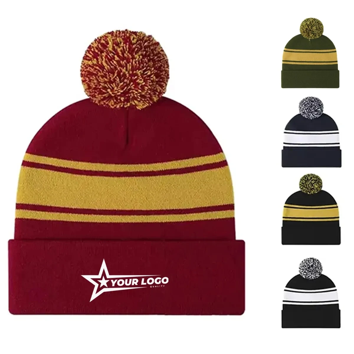 Colorful Acrylic Knit Beanie With PomPom 1
