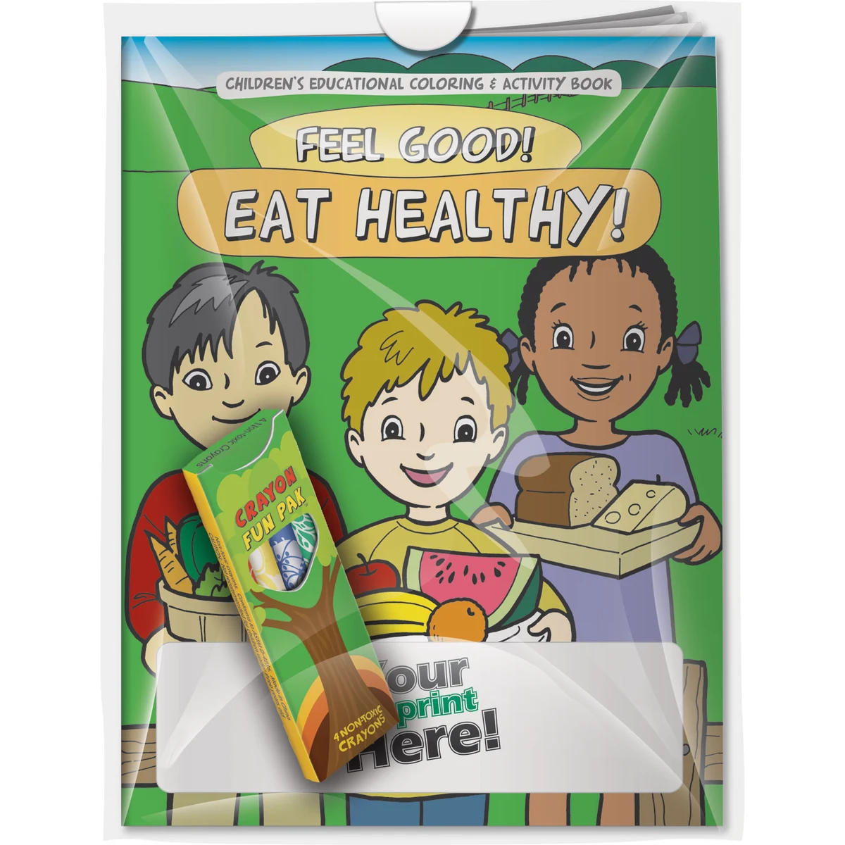 Combo Pack - CB1005 Coloring Book & 4-Pack of Crayons (Imprinted) in a Poly Bag 1