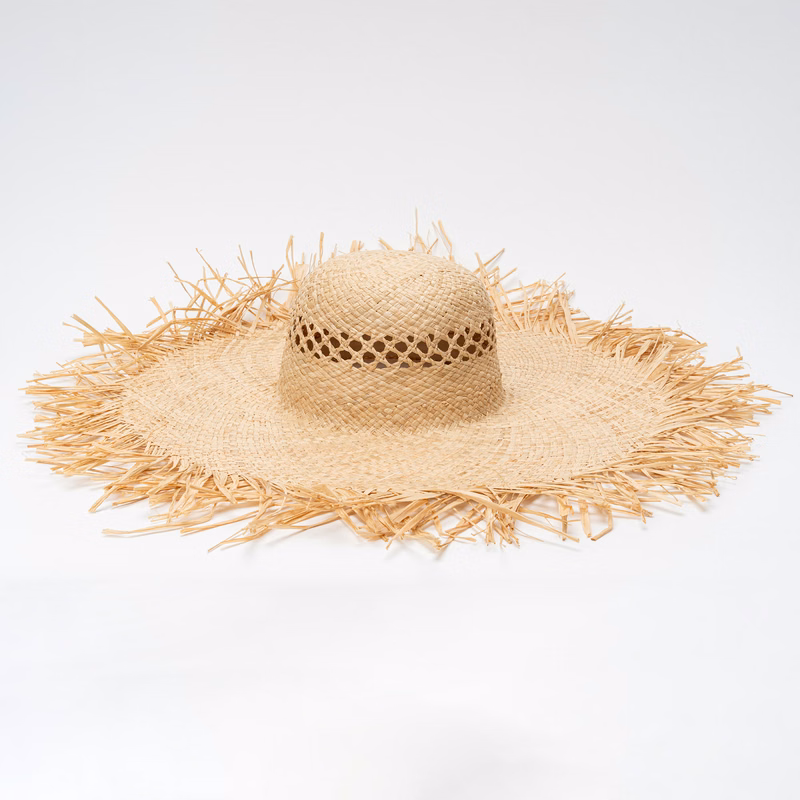 19" Artisanal Handcrafted Raffia Sun Hat W/ Wide Brim
