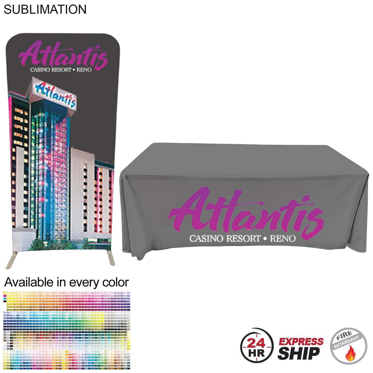 24Hr Express Ship-Tradeshow Booth Package, 3'Wide EuroFit Tension Fabric Display & 6' Sub Tablecloth 1