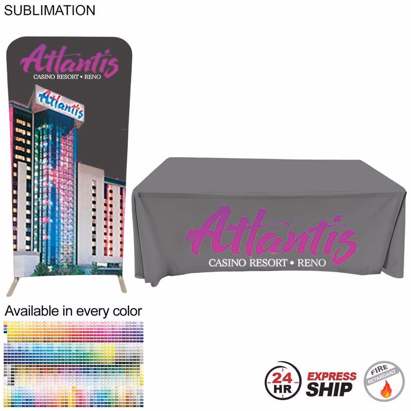24Hr Express Ship-Tradeshow Booth Package, 3'Wide EuroFit Tension Fabric Display & 6' Sub Tablecloth
