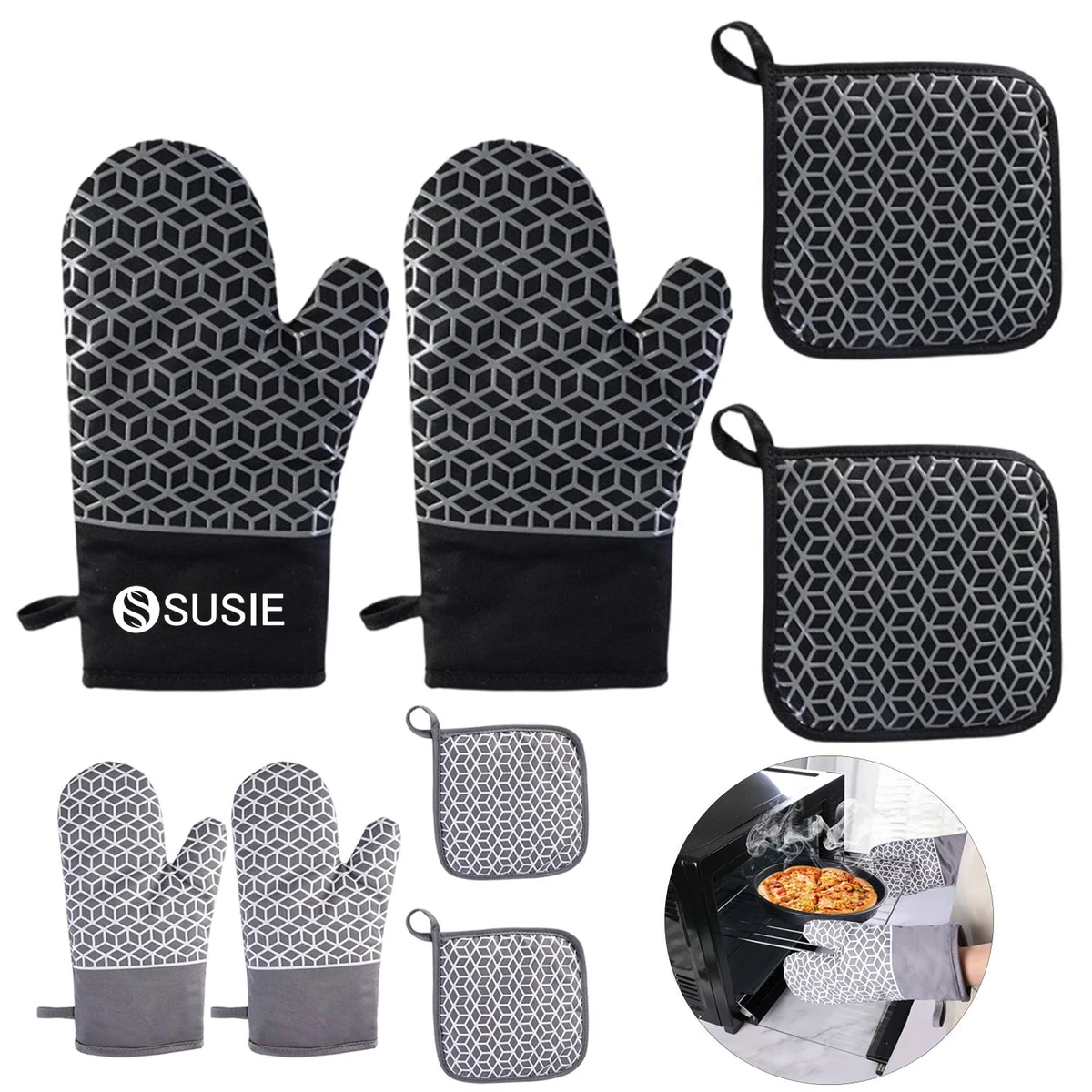 Silicone Oven Mitts Pot Holders Set 1