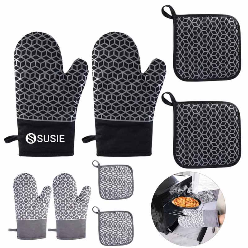 Silicone Oven Mitts Pot Holders Set