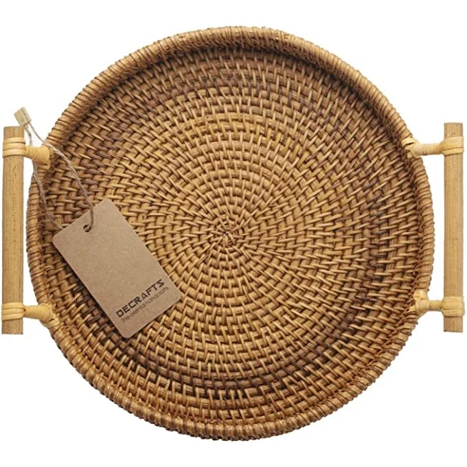 11 Inches Round Woven Rattan Tray 1