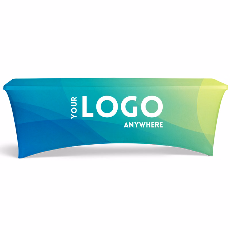 8' Fitted, 3 Sided Contour Stretch All-Over Imprint Table Cover