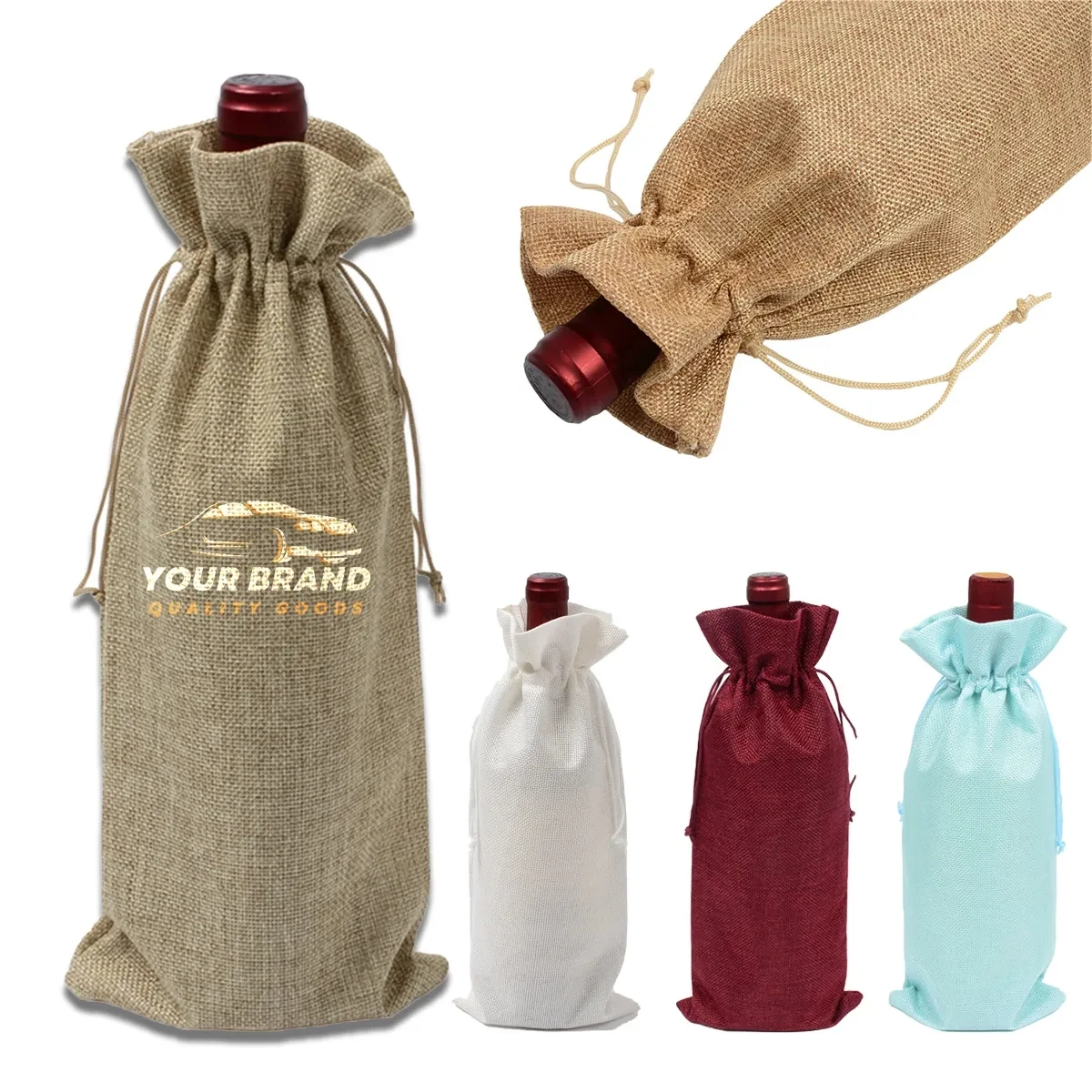 Reusable Burlap Wine Bottle Gift Bags with Drawstrings 1