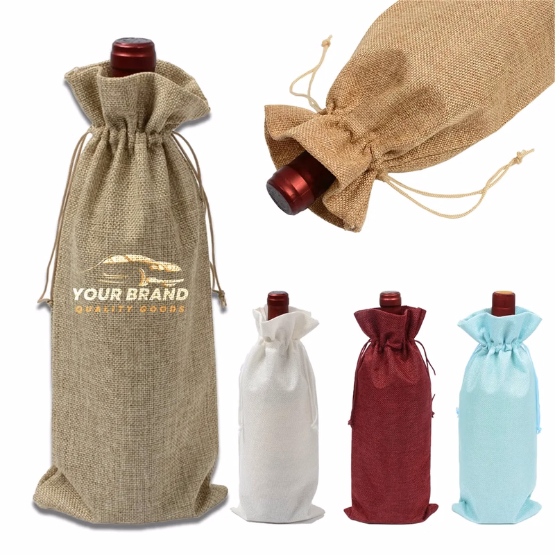Reusable Burlap Wine Bottle Gift Bags with Drawstrings