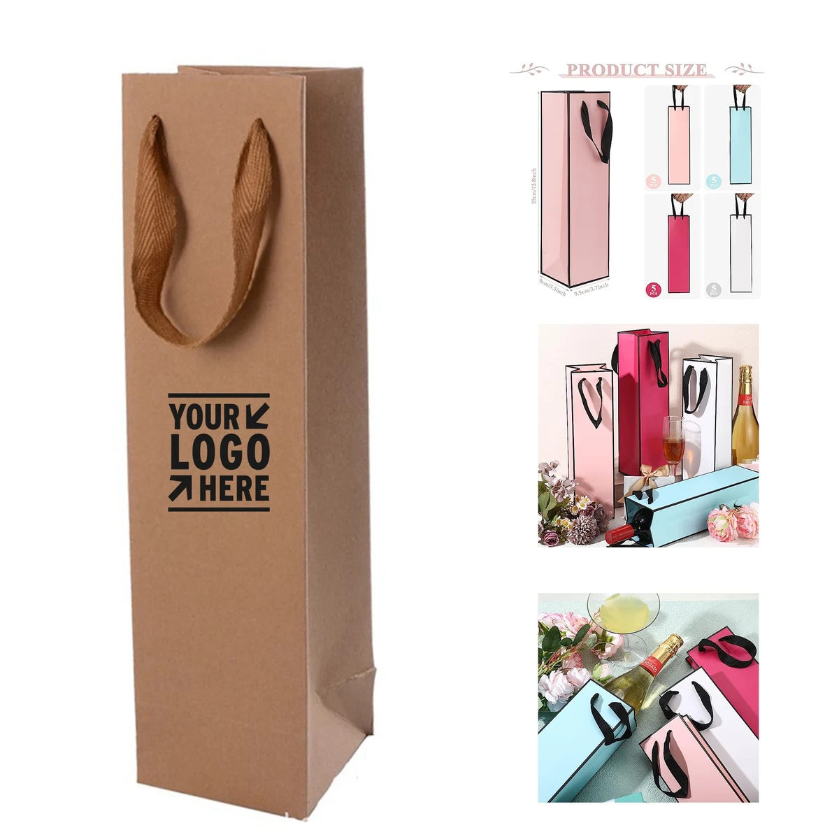 3.7 x 3.5 x 13.8" Wine Gift Bag with Handle 1