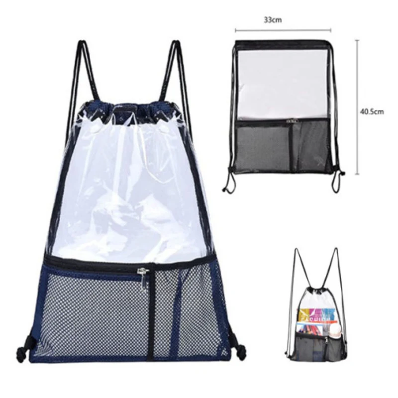 Clear Drawstring Backpack W/ Mesh Pockets 1