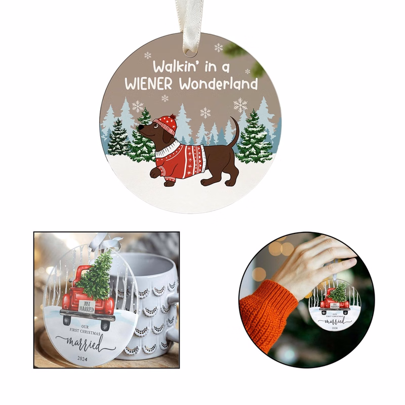 Full Color Christmas Acrylic Wedding Couple Pendant