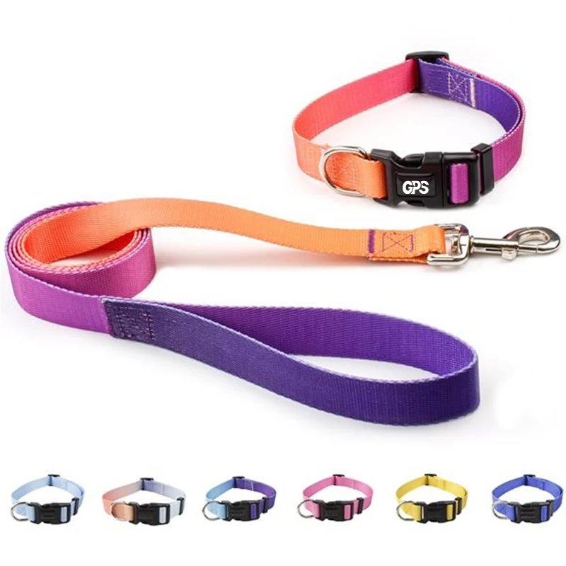 3/4 " Width Gradient Nylon Pet Collar with Traction Rope 1