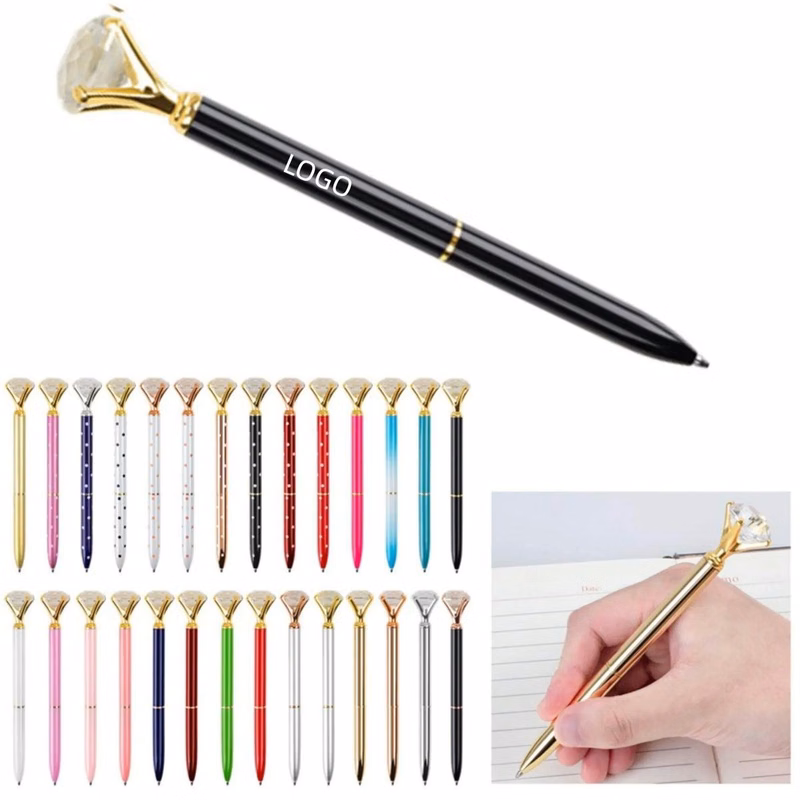Elegant Metal Twist Action Ballpoint Pen w/Crystal Diamond-III Top