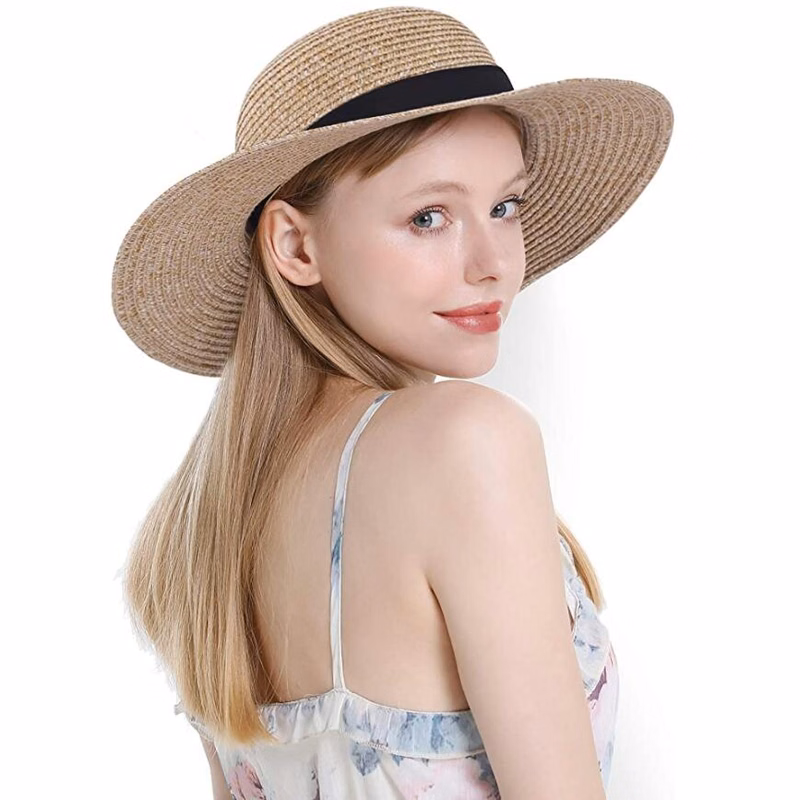 Sewn Braid Toyo/Poly Sun Hat W/Black Ribbon Band & Bow
