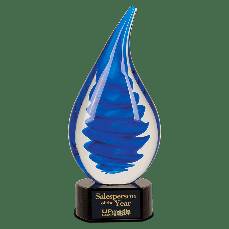 10.25 Inch Blue Twist Rain Drop Art Glass