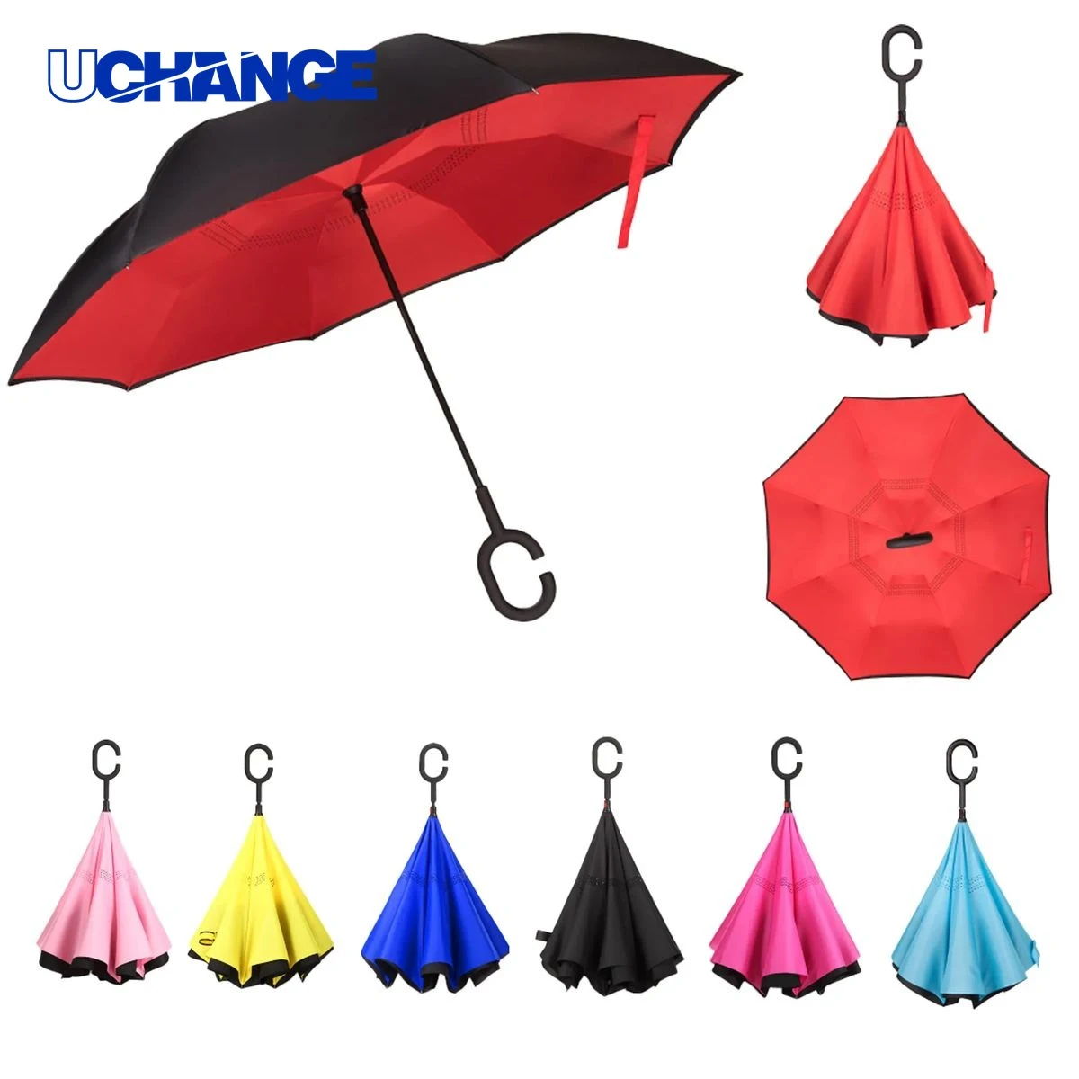 Folding Inverted Umbrella With C-Shaped Handle for Cars 1