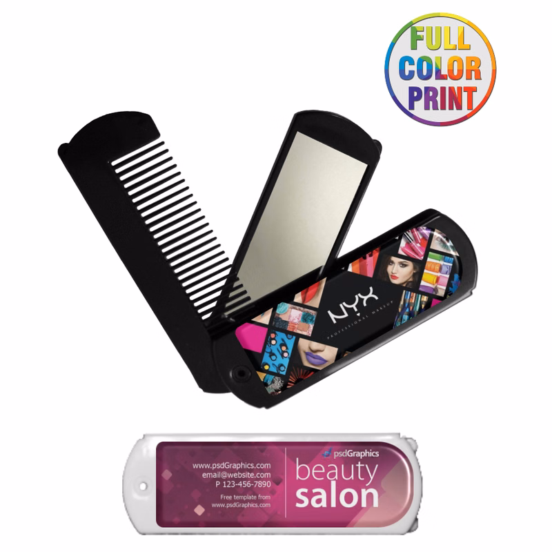 Folding Travel Mirror/Comb Set - Full Color