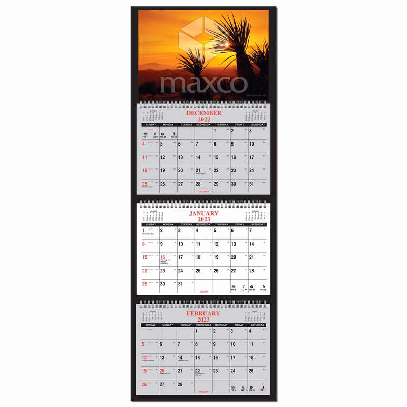 4 Panel Month View Wall Calendar-1 color