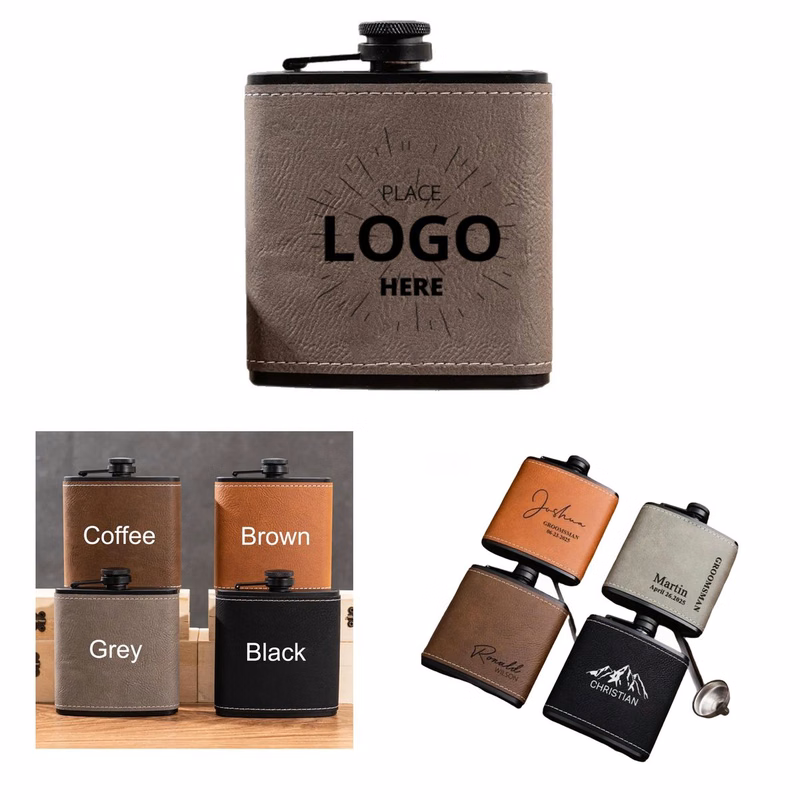 Custom Laser Engraved Logo Portable Stainless Steel Wine Jug With Leather Cover