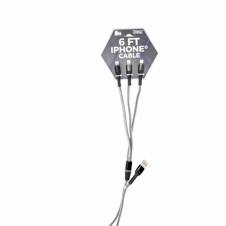 3-in-1 iPhone Chargers - Assorted Colors 6'