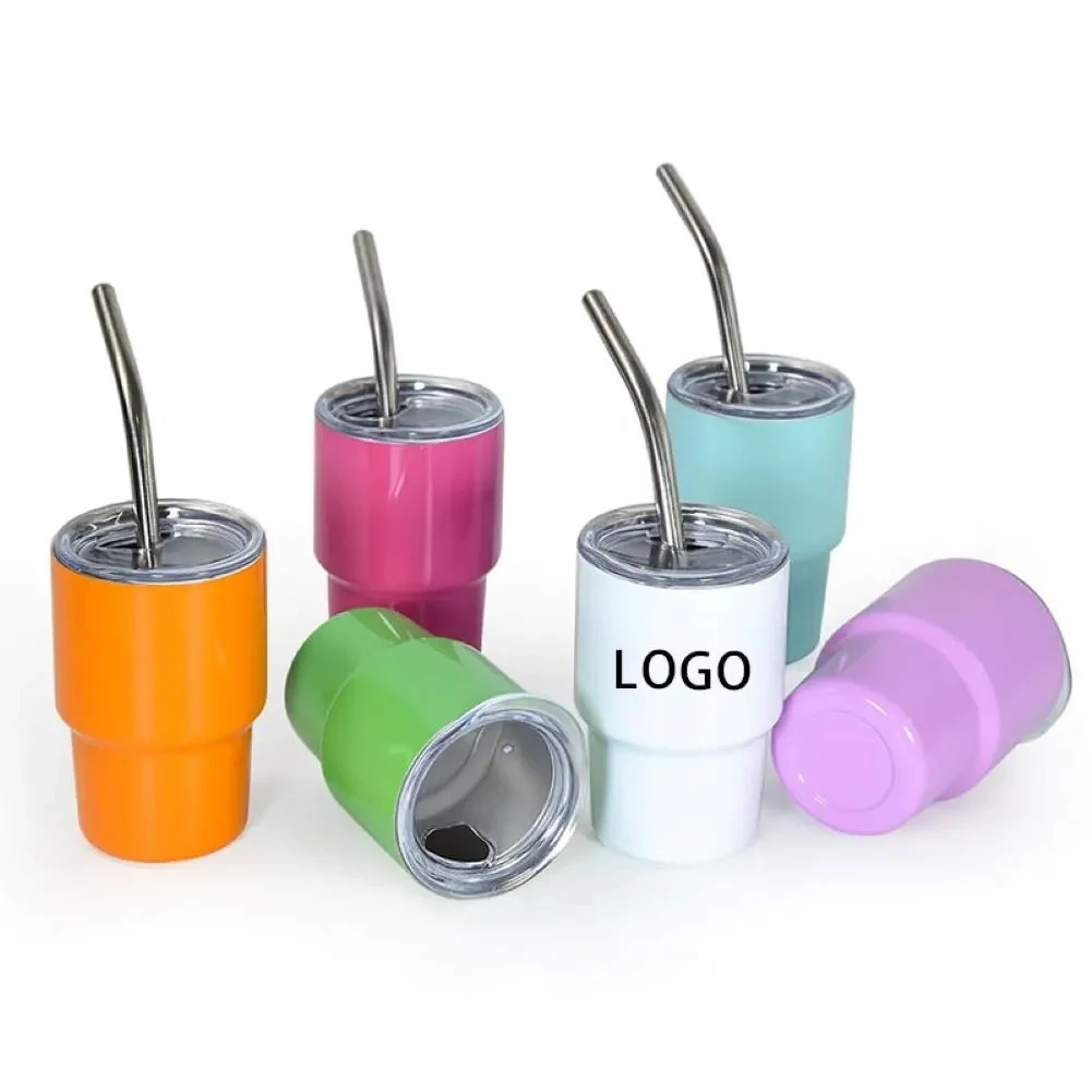 3 Oz. Mini Stainless Steel Double-Walled Tumbler w/Lid & Str 1