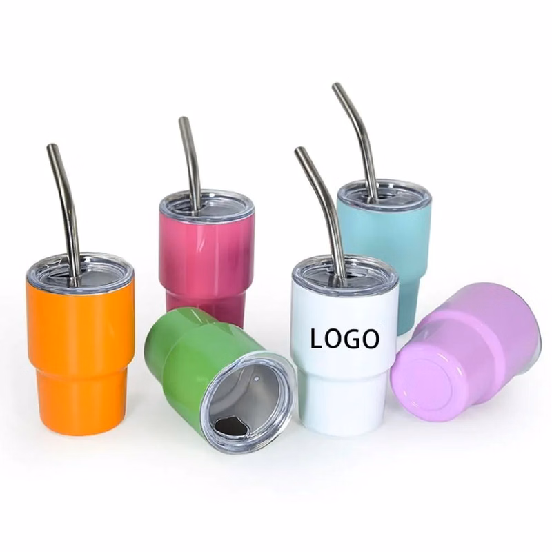 3 Oz. Mini Stainless Steel Double-Walled Tumbler w/Lid & Str